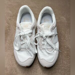 New Balance White & Light Gray Low-Top Sneakers with Gum Sole